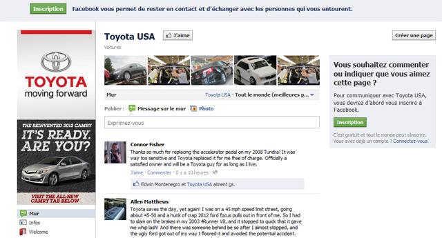 Page Facebook Toyota