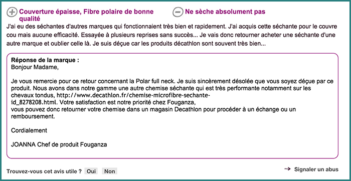 En cas d'avis négatif, une réponse rapide de la marque est recommandée !