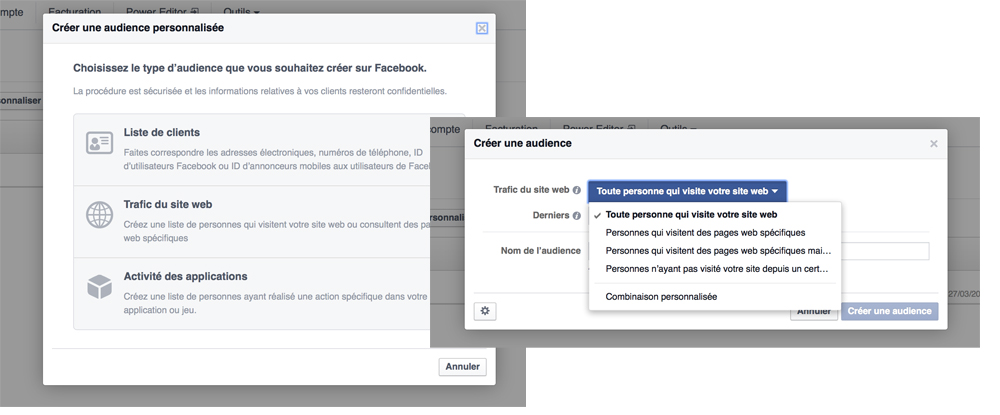 Créer une audience personnalisée sur facebook